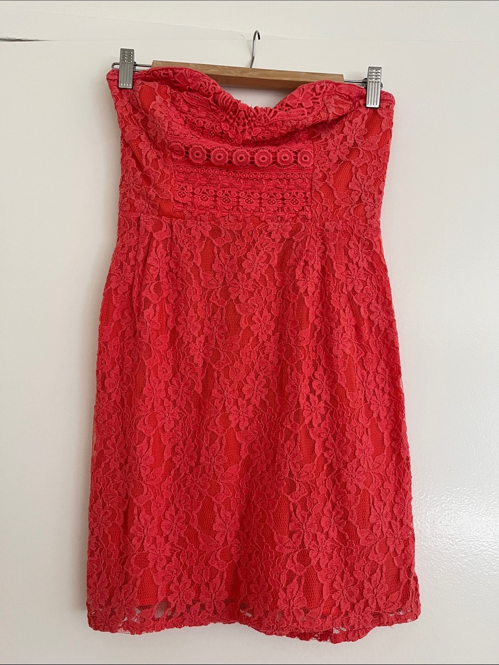 American Rag Strapless Coral-Red Lace Cocktail Dress